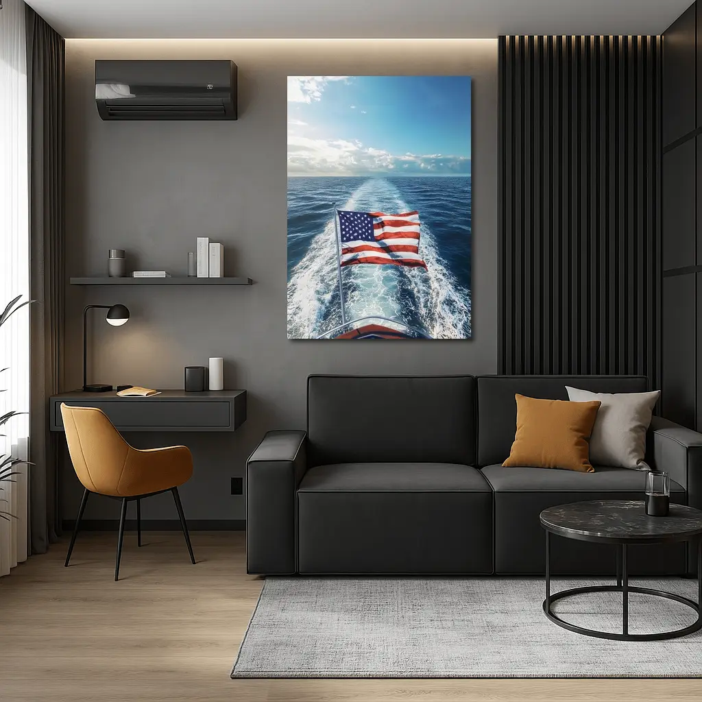American Flag On Boat Ocean Wake – Wall Art