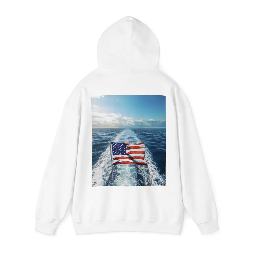 American Flag On Boat Ocean Wake – Hoodies