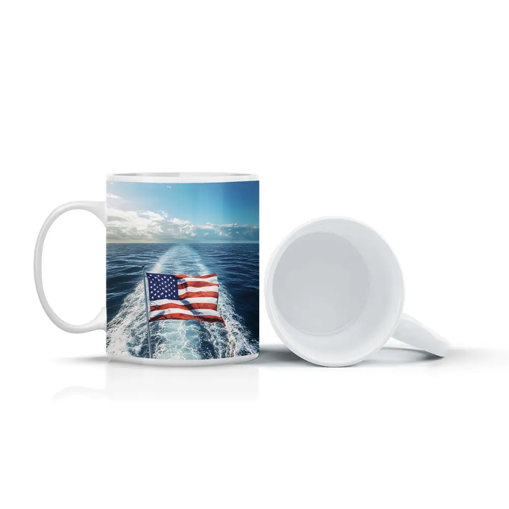 American Flag On Boat Ocean Wake – Mugs