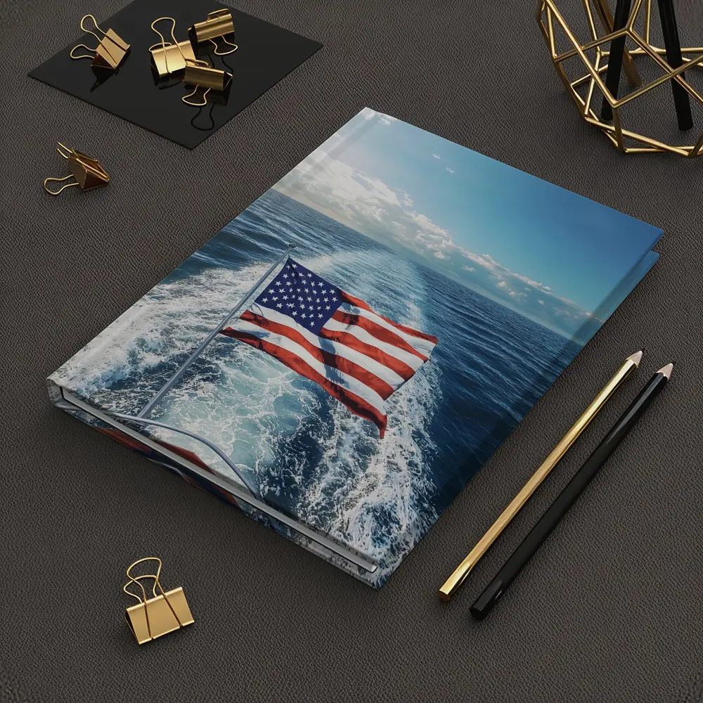 American Flag On Boat Ocean Wake – Notebooks
