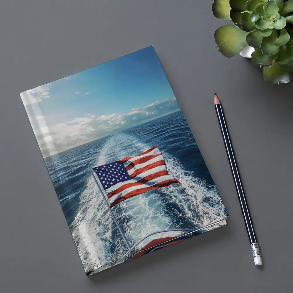 American Flag On Boat Ocean Wake – Notebooks