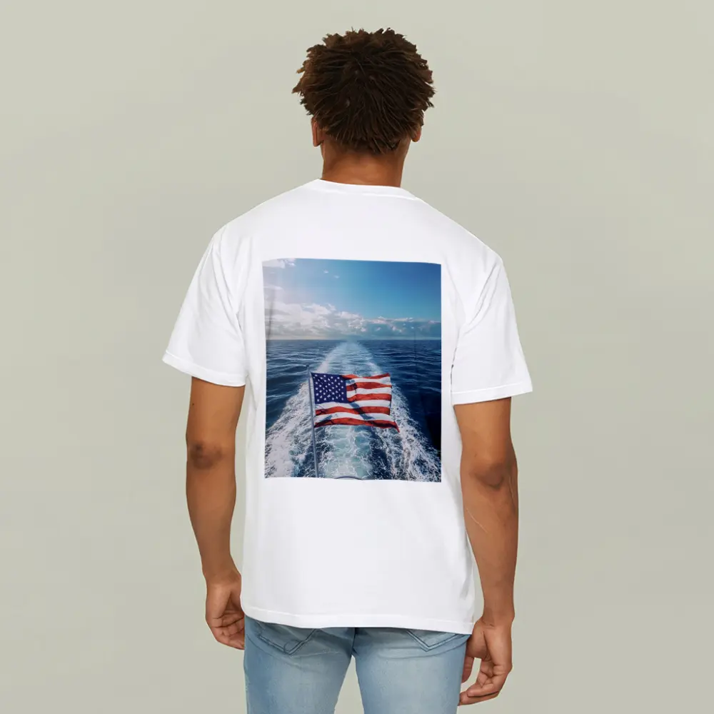 American Flag On Boat Ocean Wake – T-Shirts