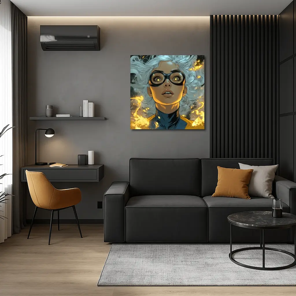 Comic Style Superhero Woman Fire Background – Wall Art