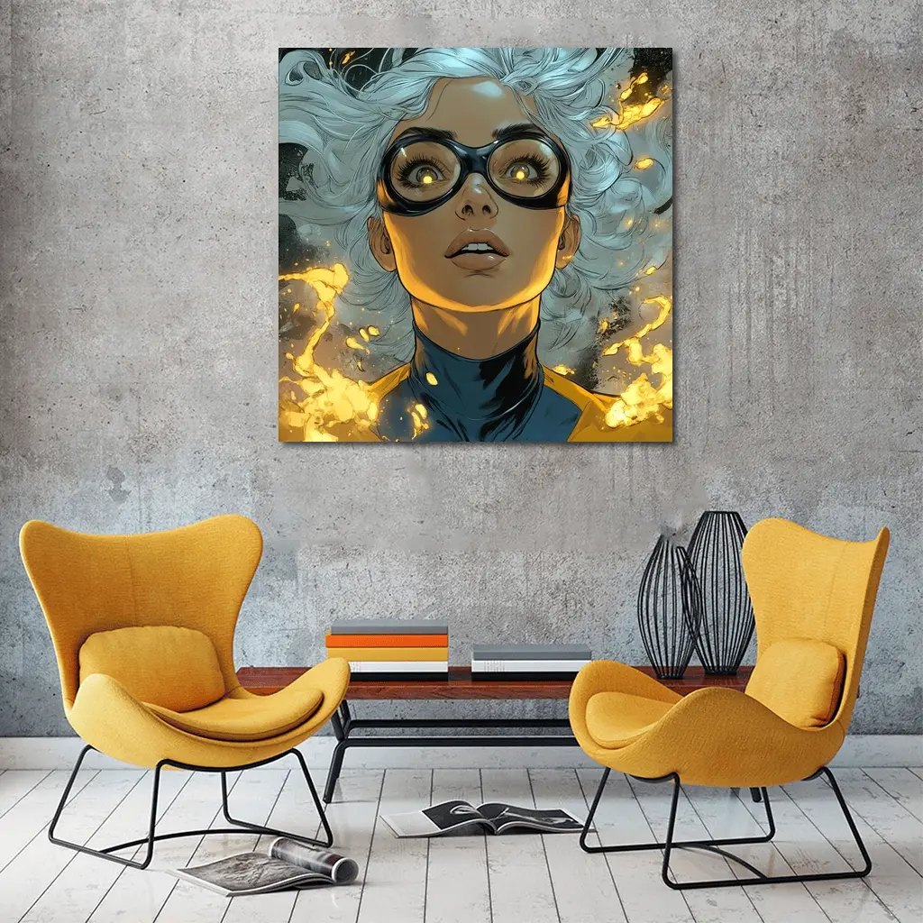 Comic Style Superhero Woman Fire Background – Wall Art