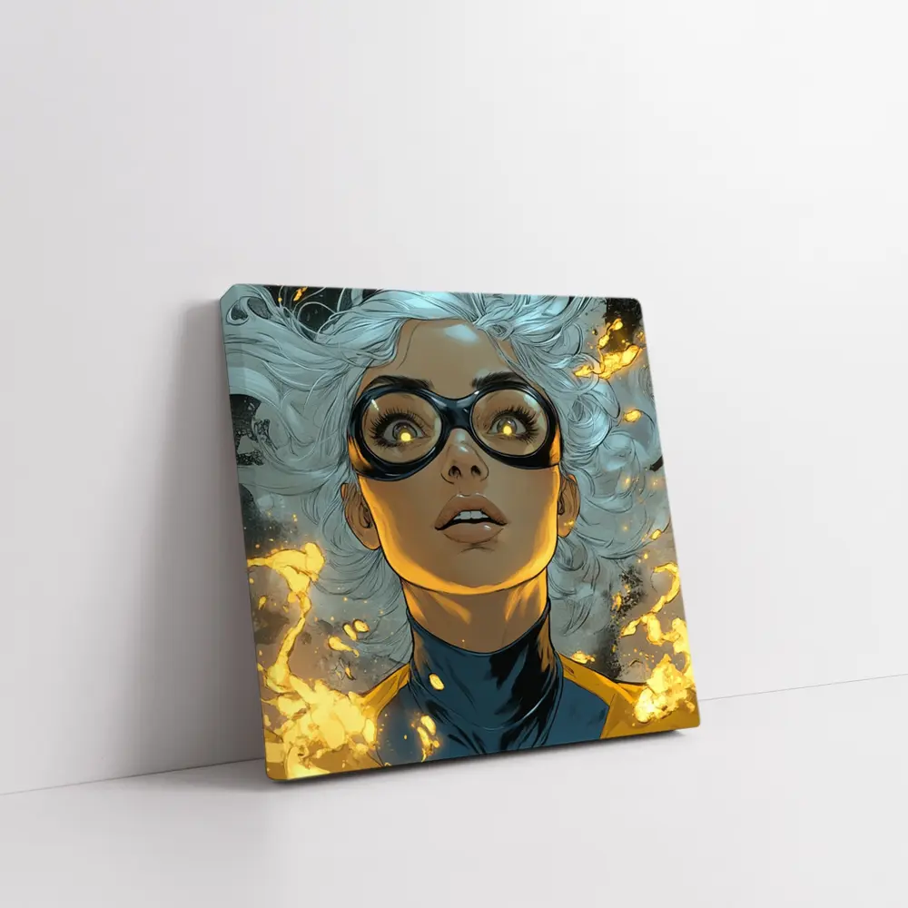 Comic Style Superhero Woman Fire Background – Wall Art