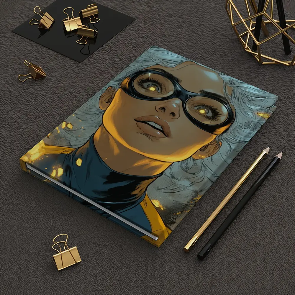 Comic Style Superhero Woman Fire Background – Notebooks