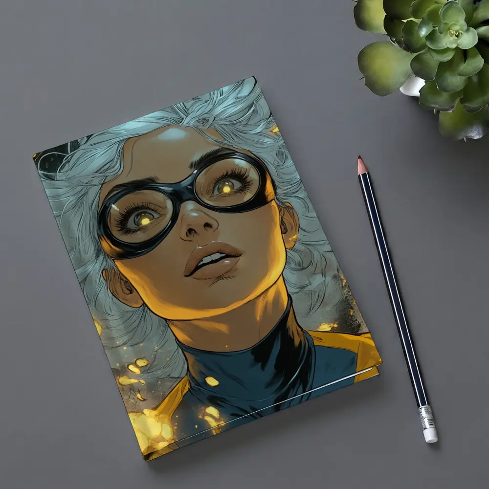 Comic Style Superhero Woman Fire Background – Notebooks