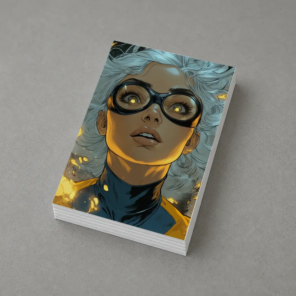Comic Style Superhero Woman Fire Background – Postcards