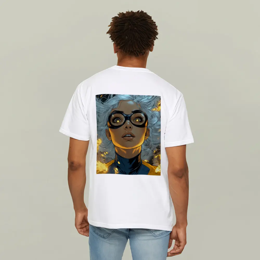 Comic Style Superhero Woman Fire Background – T-Shirts
