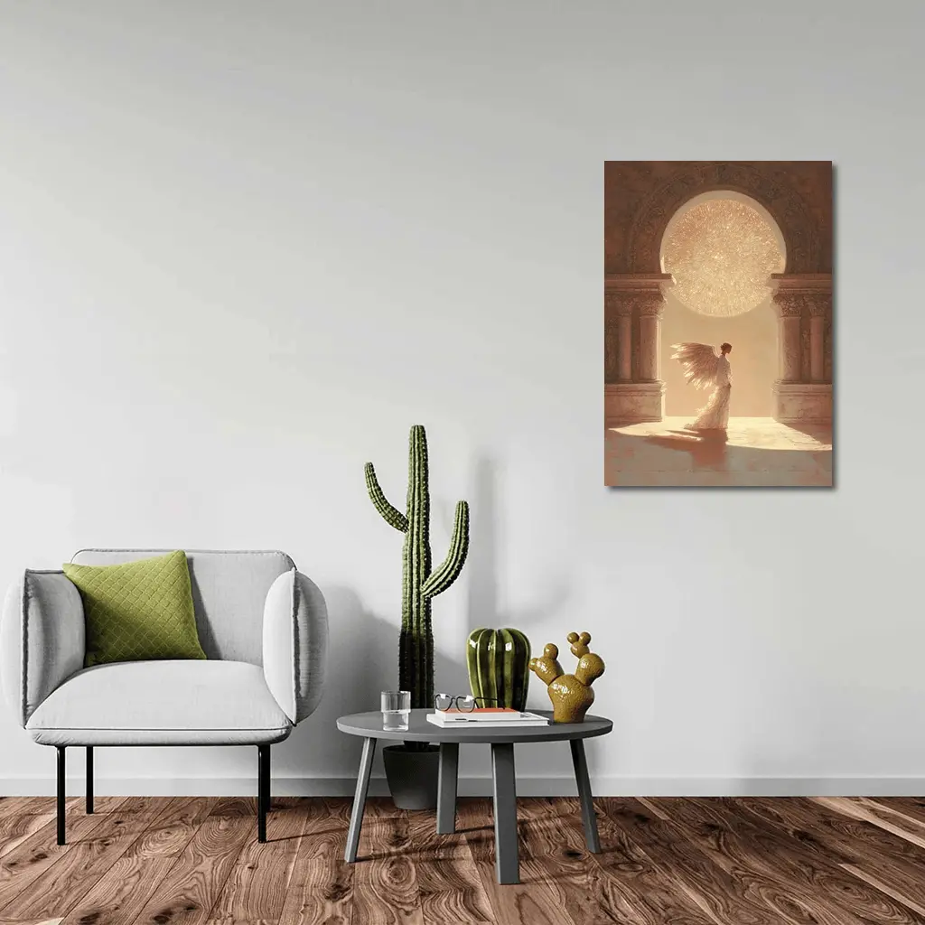 Angel Figure Glowing Arch Sacred Hall – Wall Art
