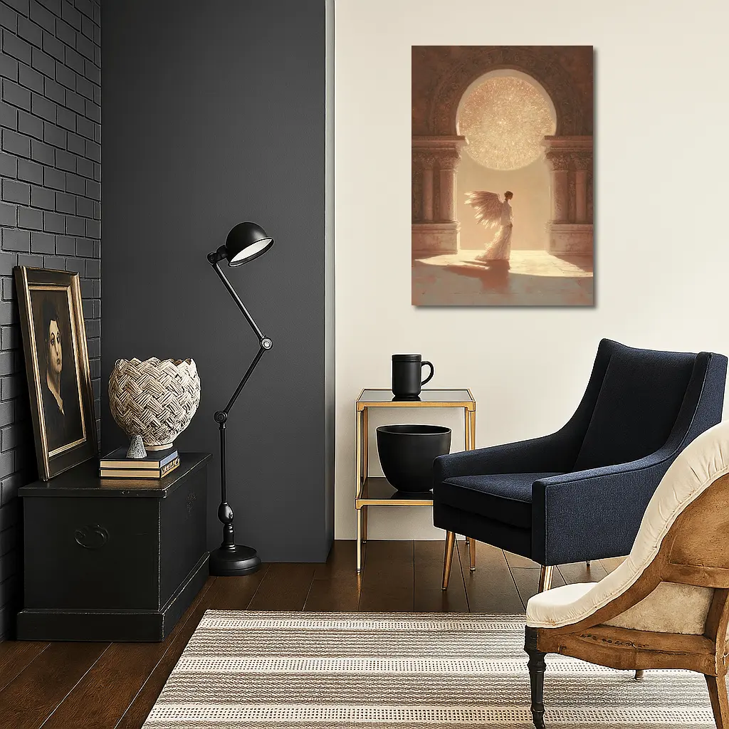Angel Figure Glowing Arch Sacred Hall – Wall Art