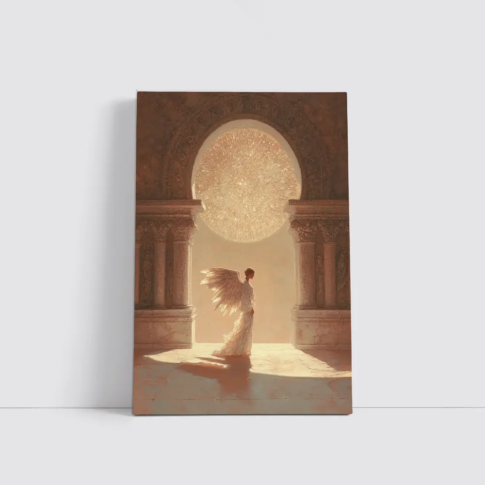 Angel Figure Glowing Arch Sacred Hall – Wall Art