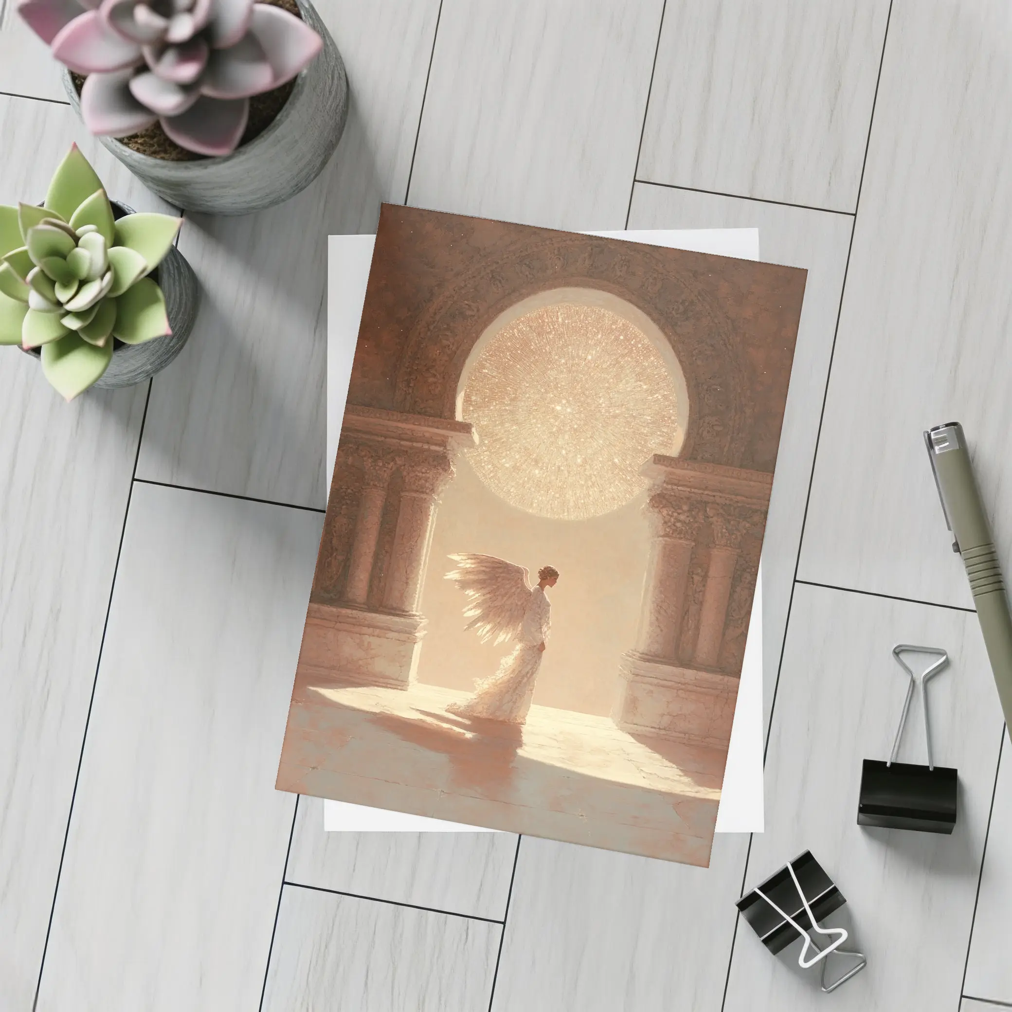 Angel Figure Glowing Arch Sacred Hall – Postcards