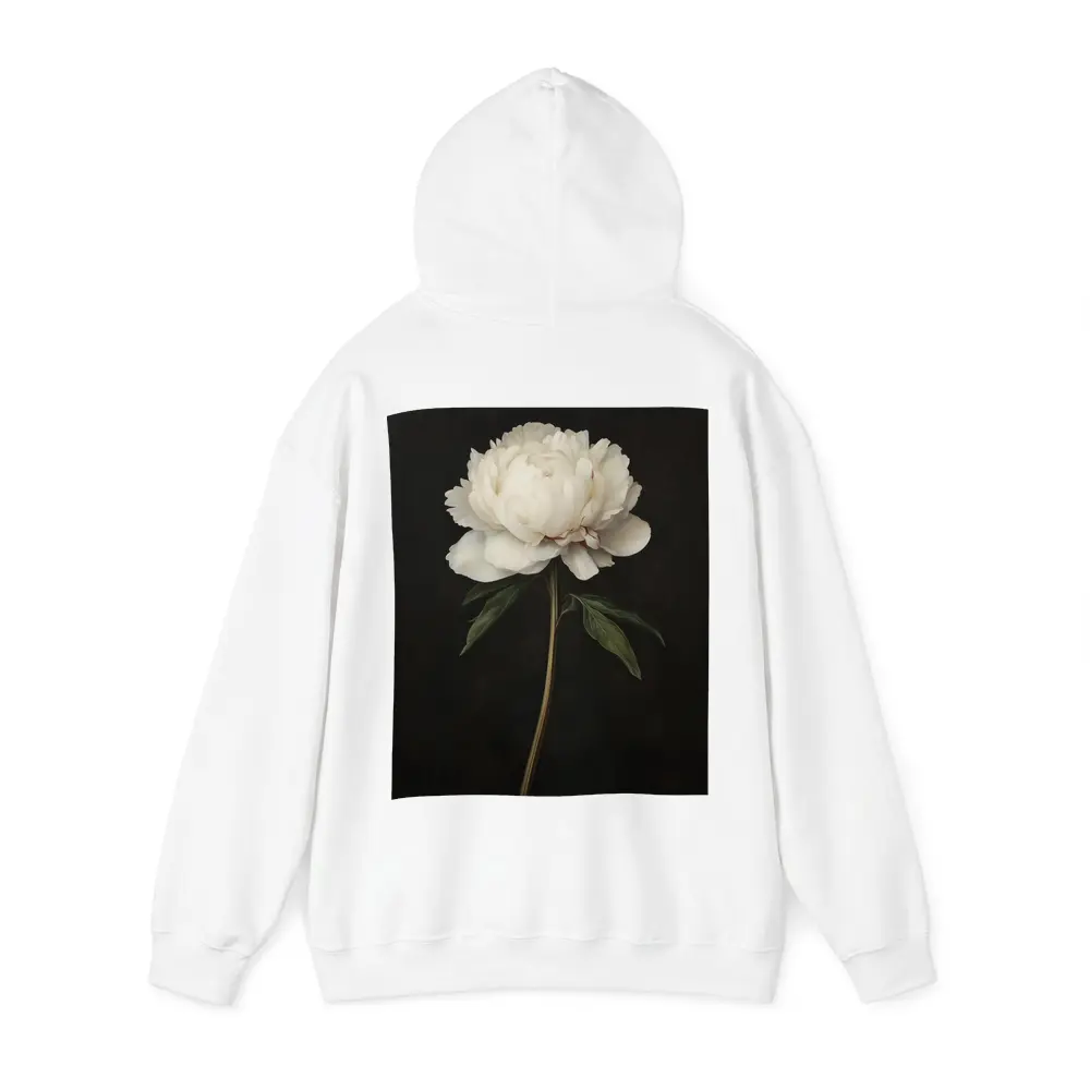 White Peony Dark Background Botanical Oil Painting – Hoodies