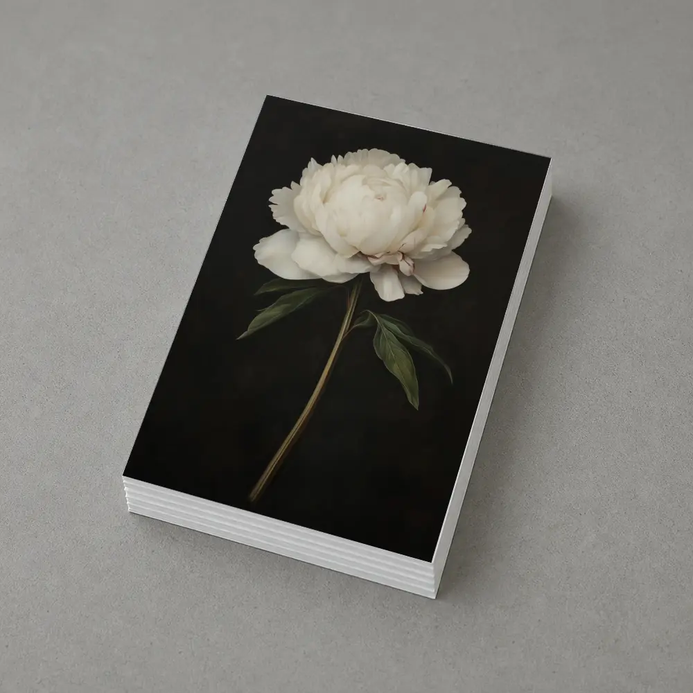 White Peony Dark Background Botanical Oil Painting – Postcards