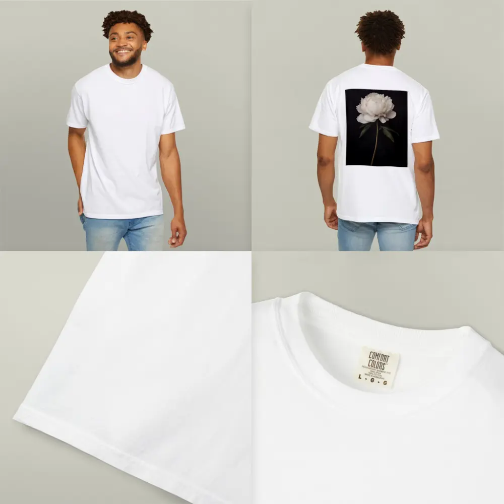White Peony Dark Background Botanical Oil Painting – T-Shirts