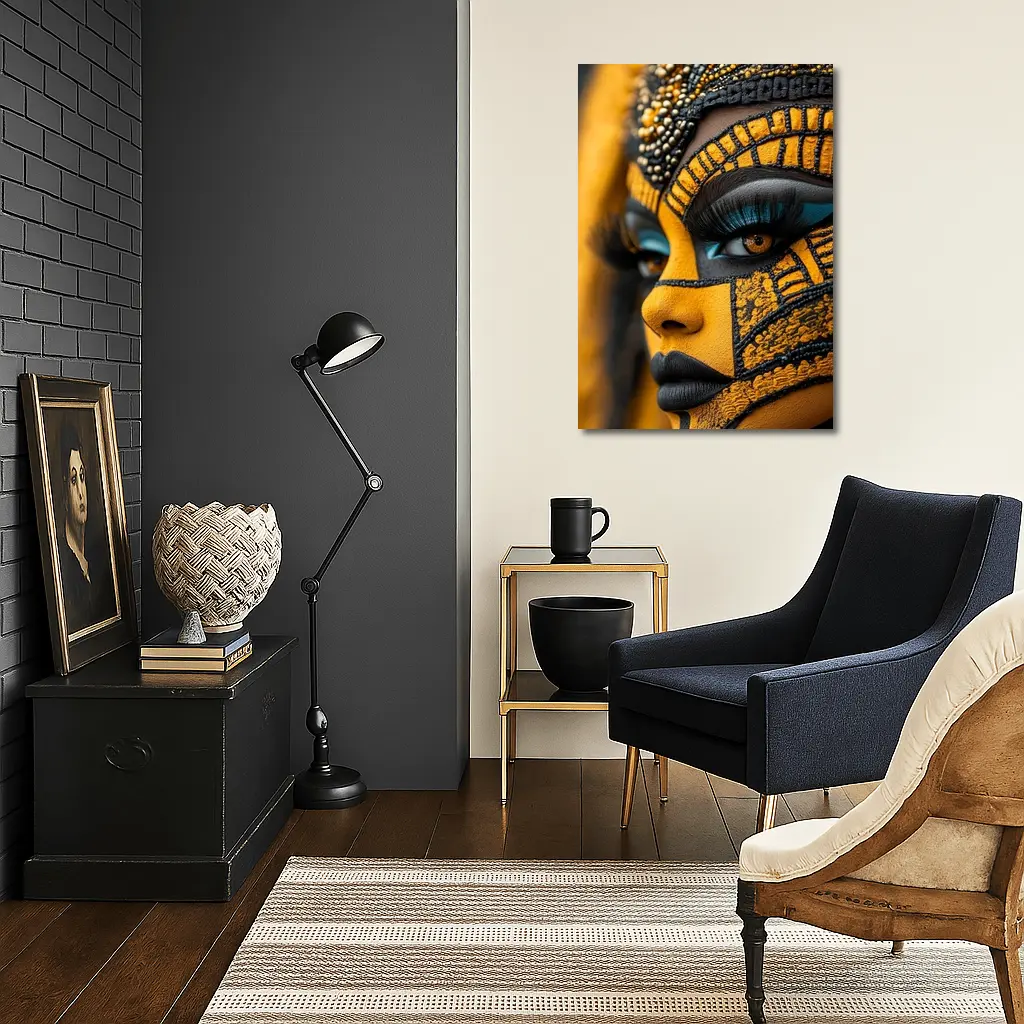 African Tribal Face Art Gold Black – Wall Art