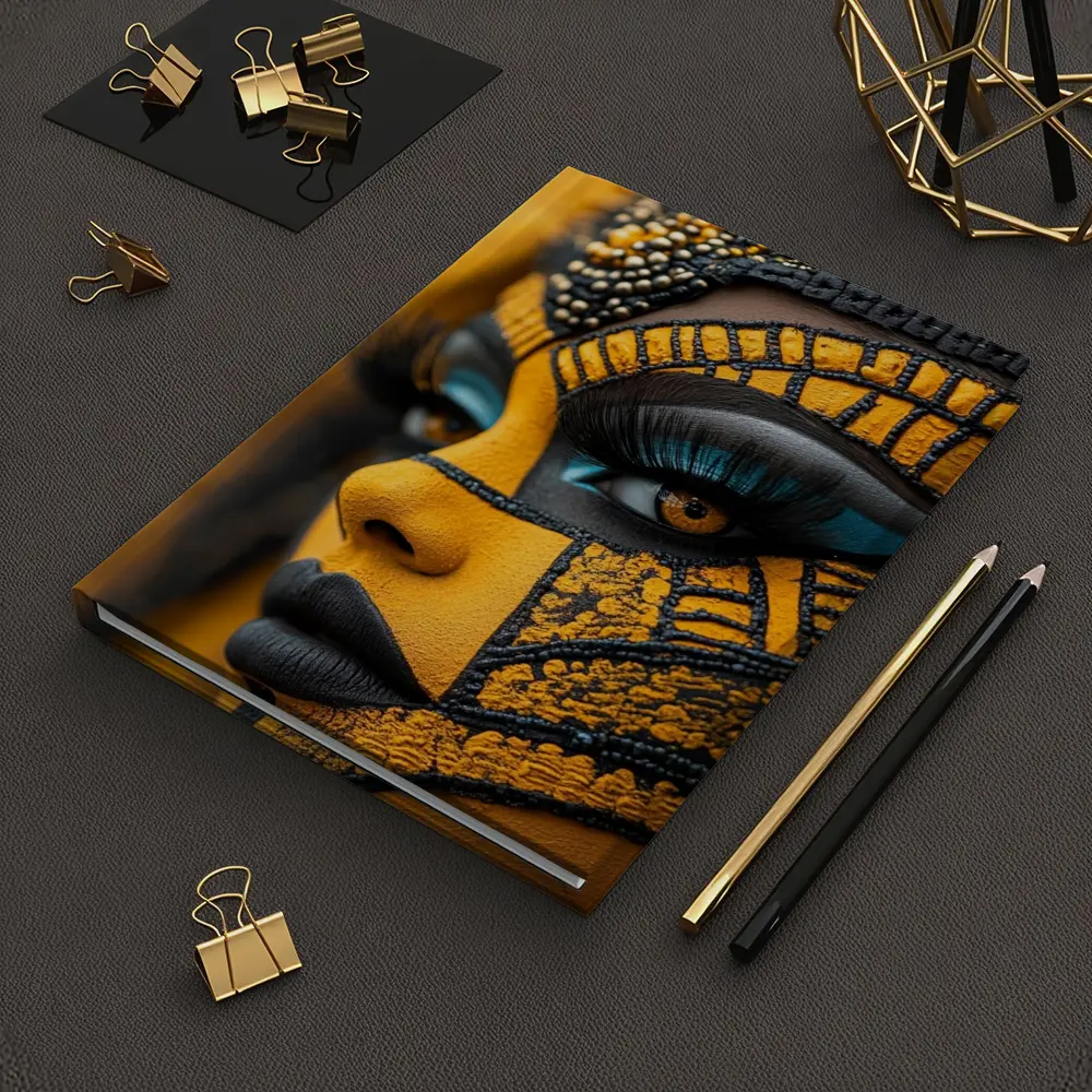 African Tribal Face Art Gold Black – Notebooks