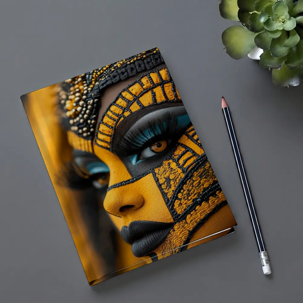 African Tribal Face Art Gold Black – Notebooks
