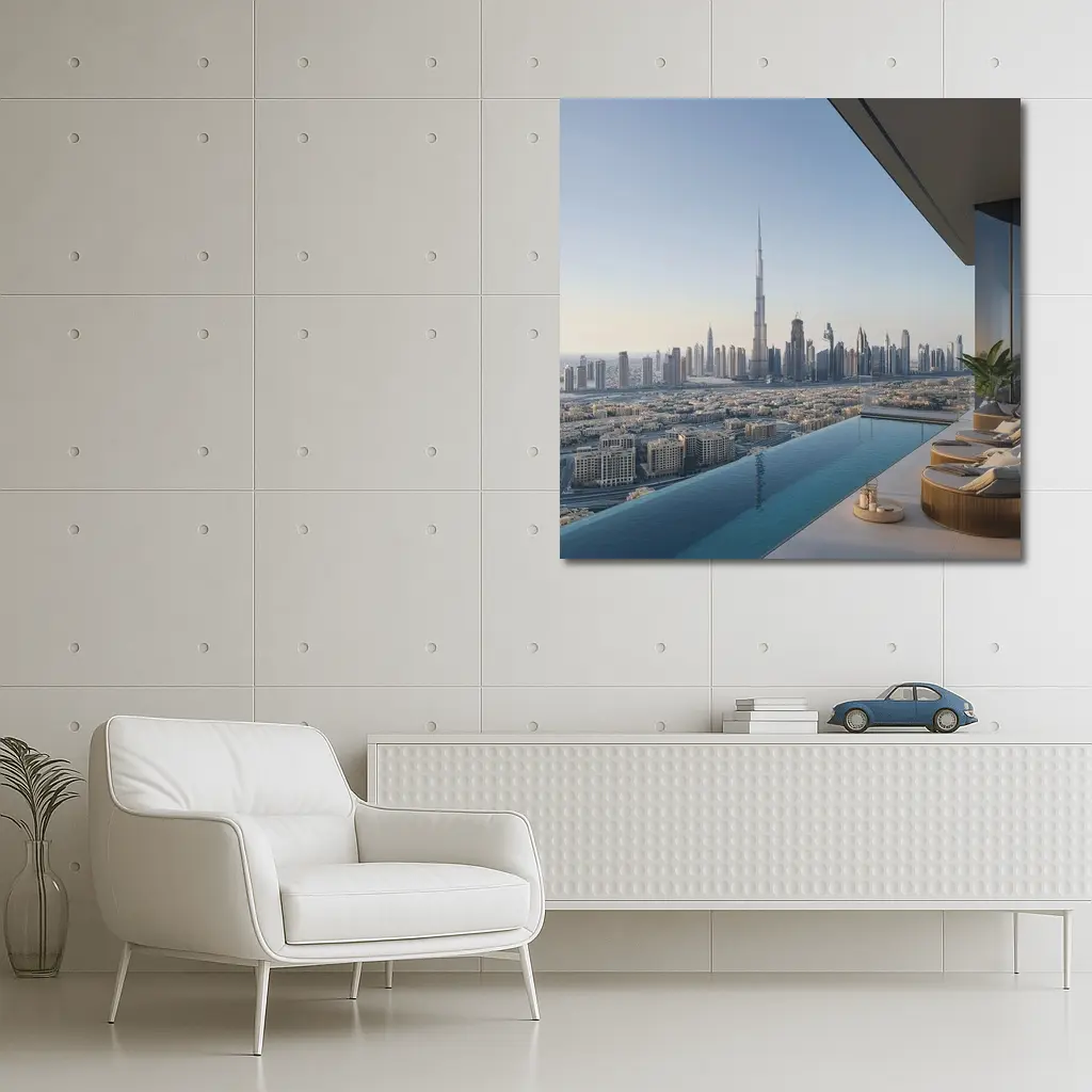 Dubai Skyline Burj Khalifa Infinity Pool View – Wall Art