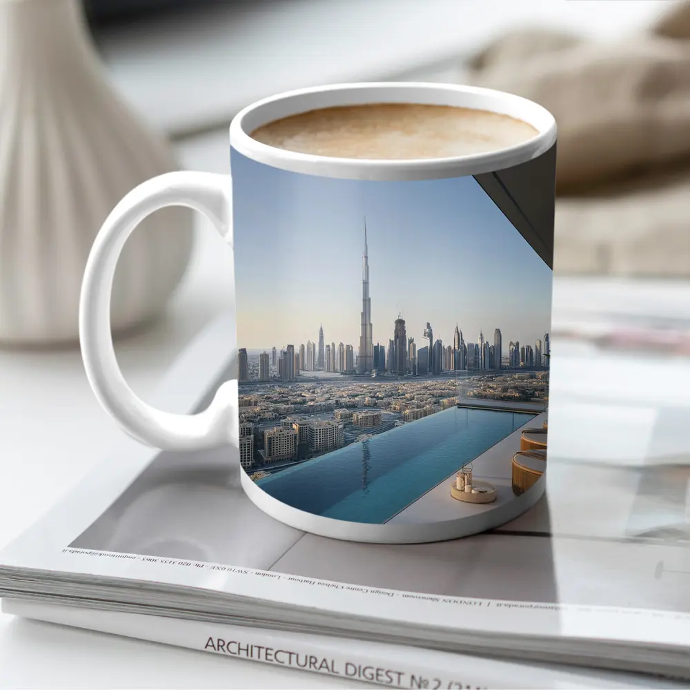 Dubai Skyline Burj Khalifa Infinity Pool View – Mugs