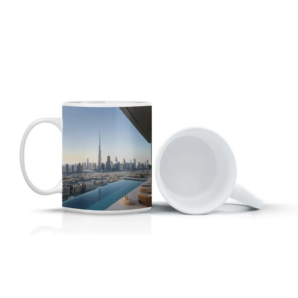 Dubai Skyline Burj Khalifa Infinity Pool View – Mugs