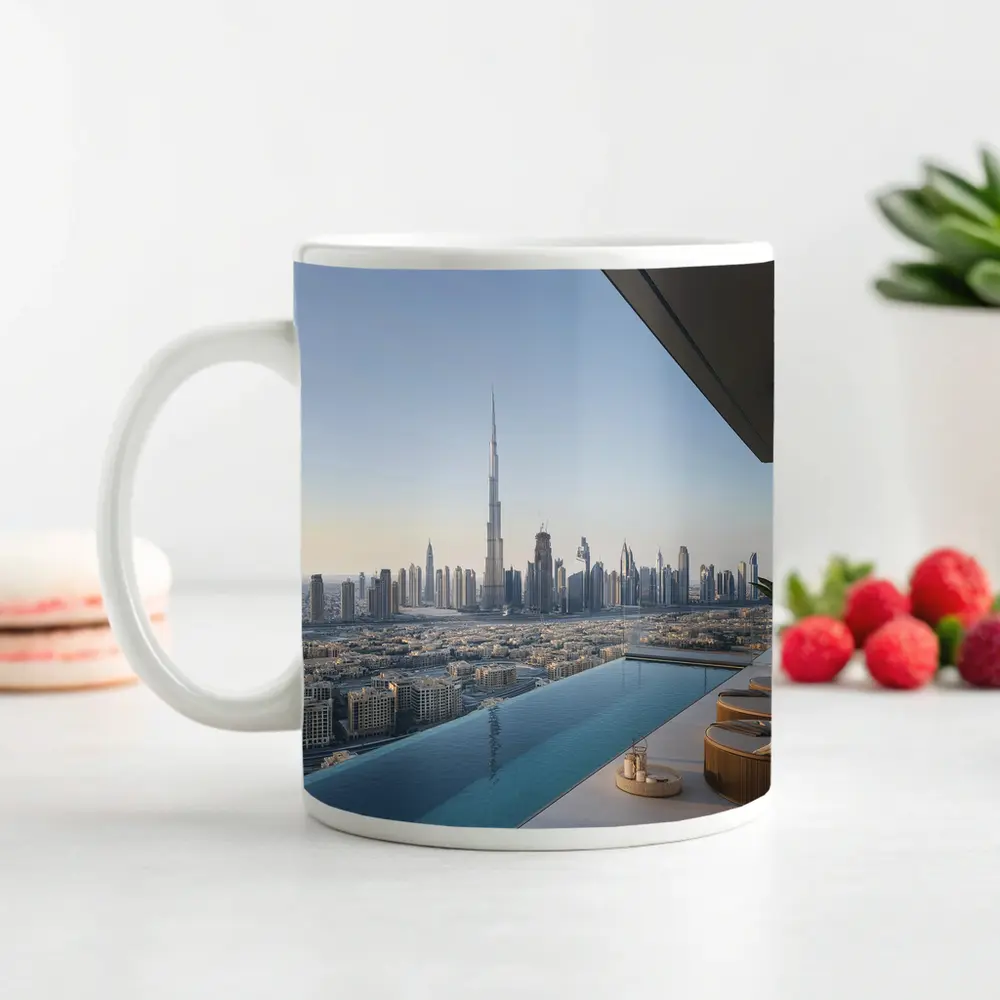 Dubai Skyline Burj Khalifa Infinity Pool View – Mugs
