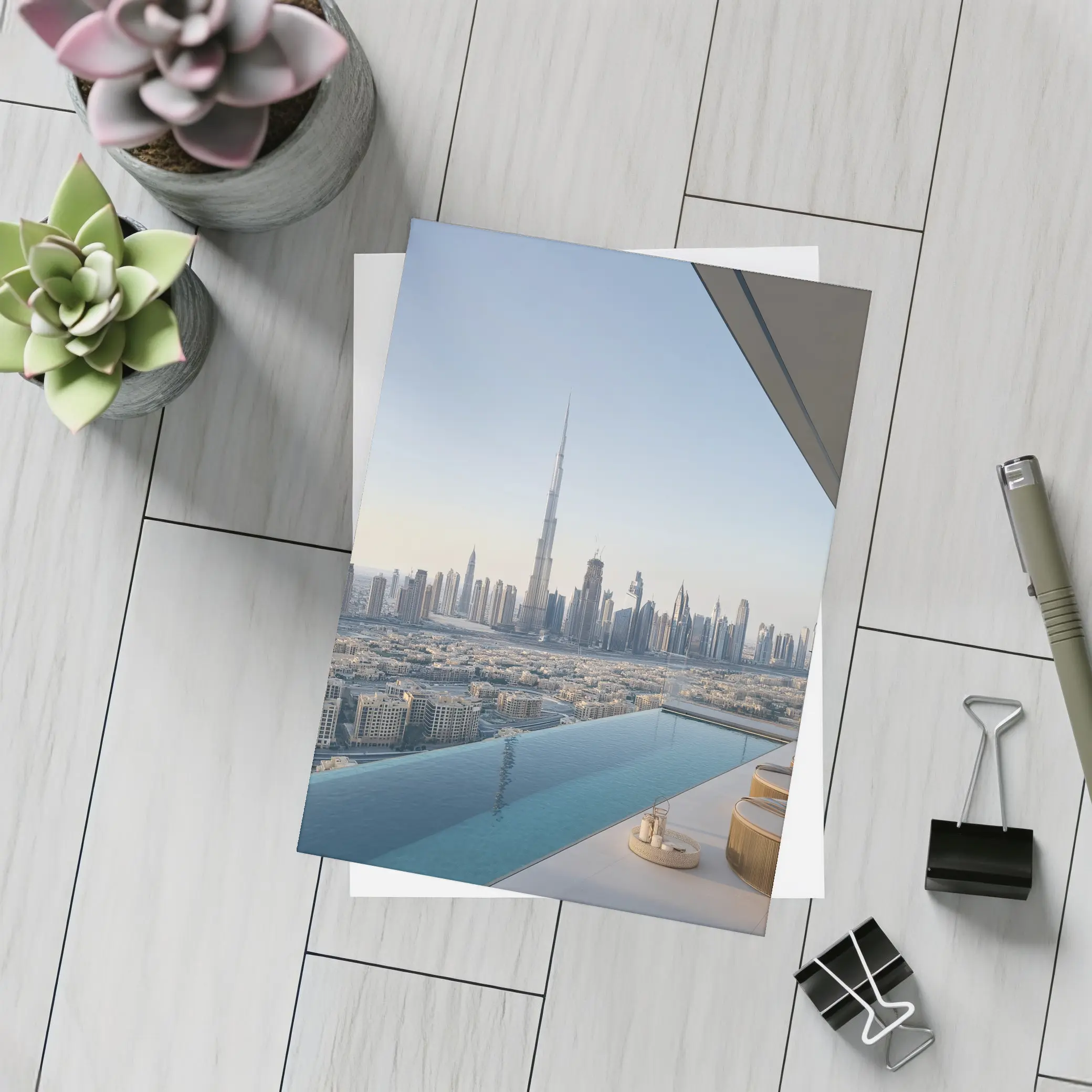 Dubai Skyline Burj Khalifa Infinity Pool View – Postcards