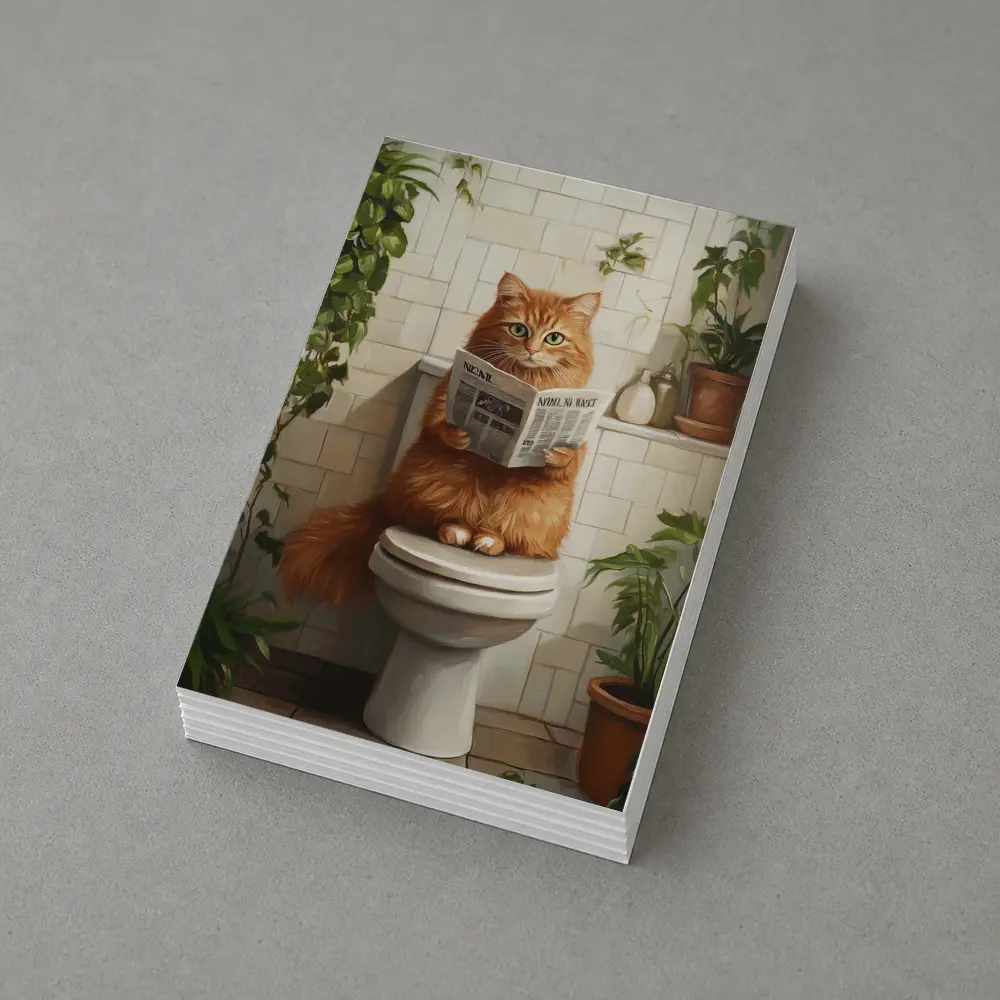 Orange Cat Reading Newspaper On Toilet – Postcards