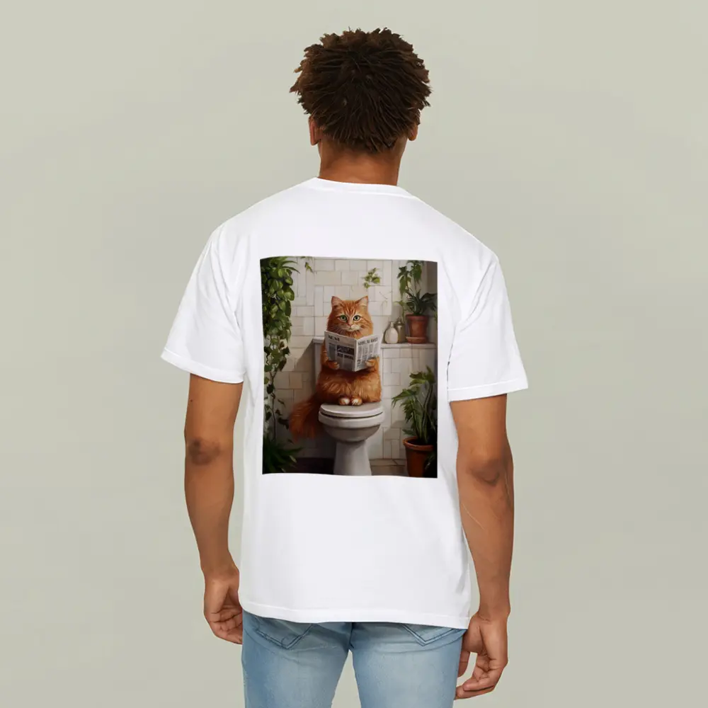 Orange Cat Reading Newspaper On Toilet – T-Shirts
