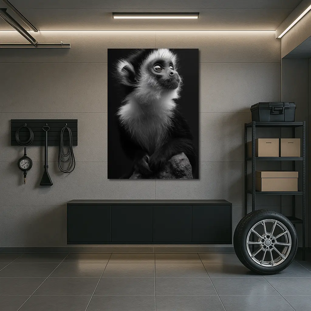 Black and White Monkey Portrait Dark Background – Wall Art