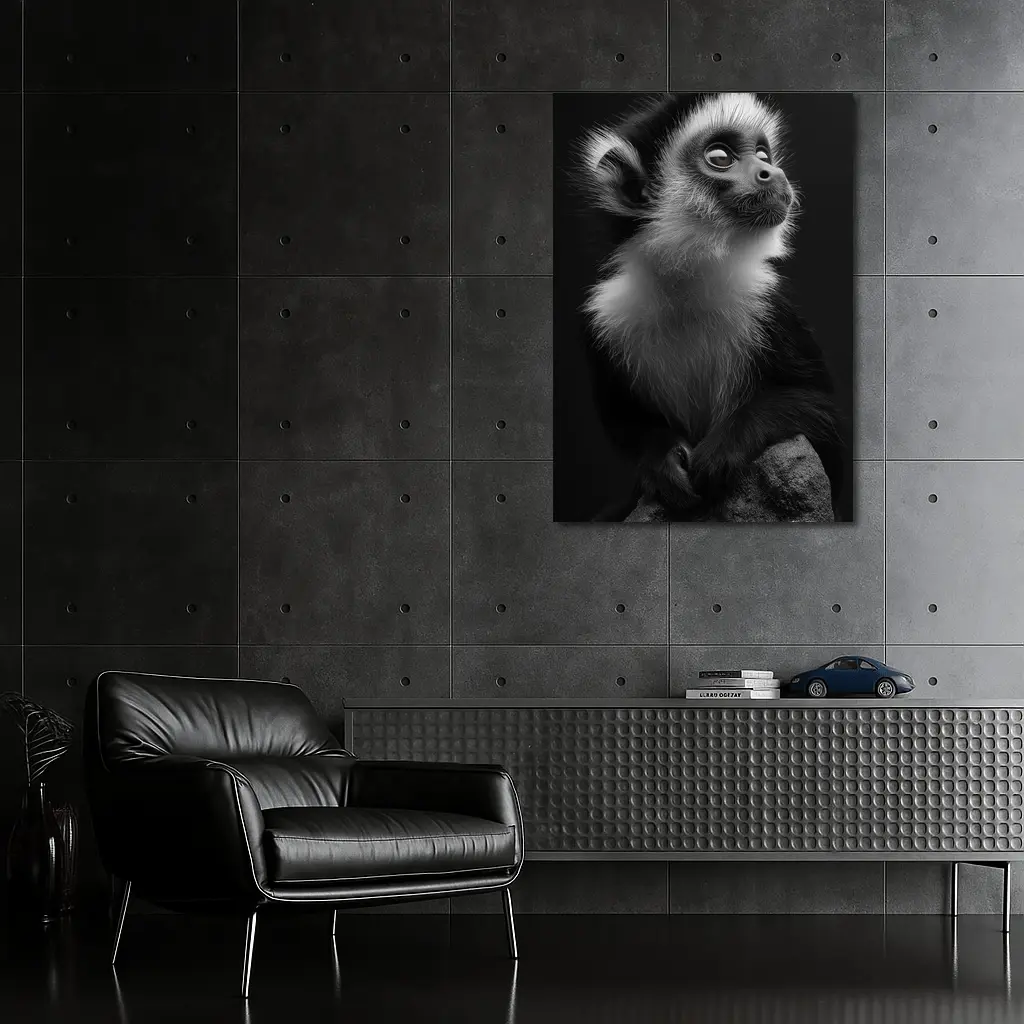 Black and White Monkey Portrait Dark Background – Wall Art