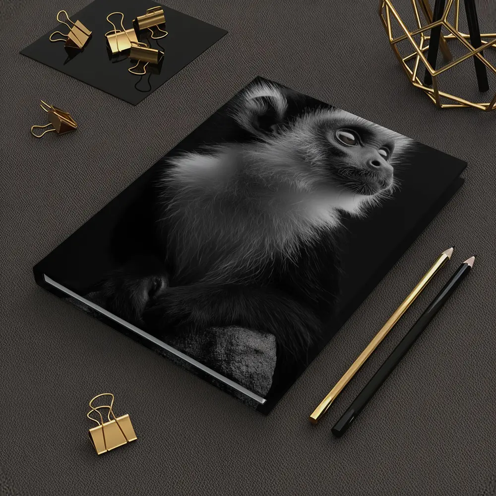 Black and White Monkey Portrait Dark Background – Notebooks