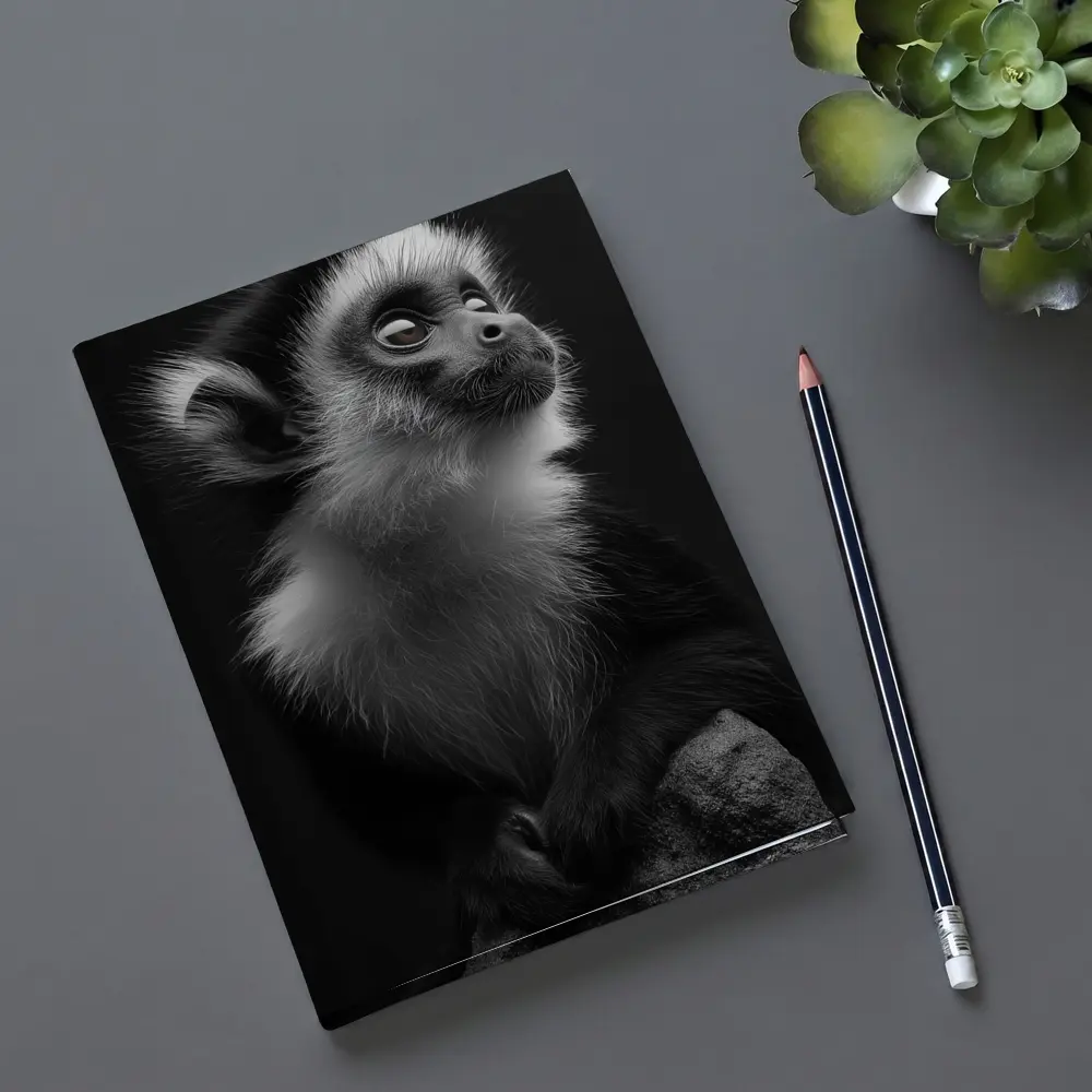 Black and White Monkey Portrait Dark Background – Notebooks