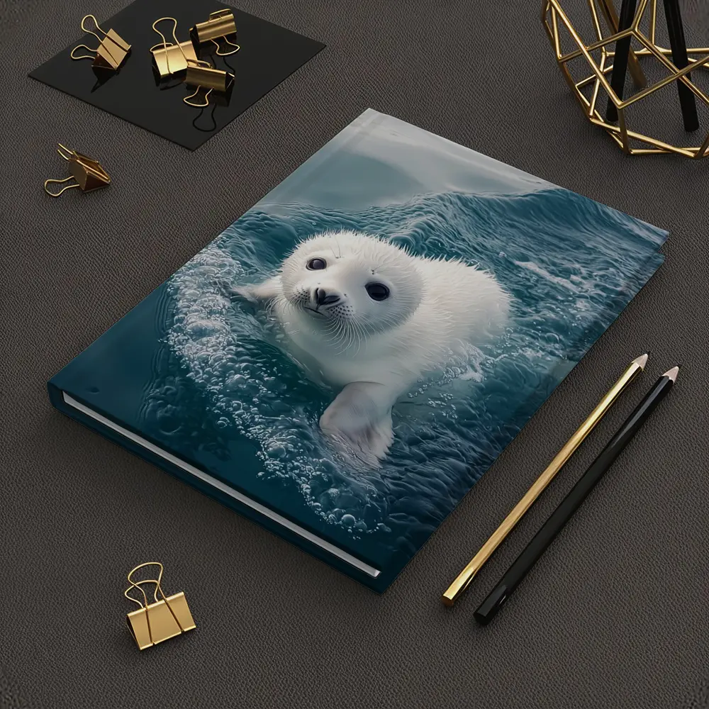 White Baby Seal Pup Swimming Blue Ocean – Notebooks