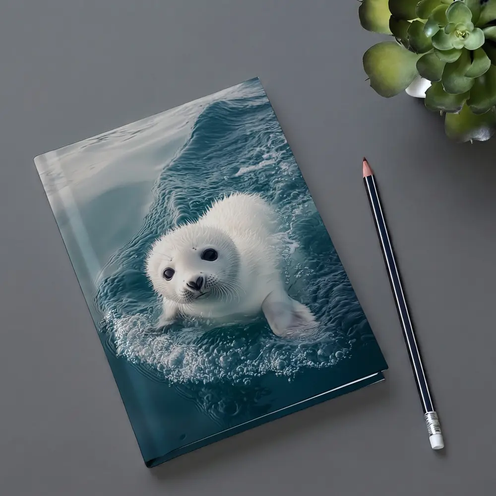 White Baby Seal Pup Swimming Blue Ocean – Notebooks