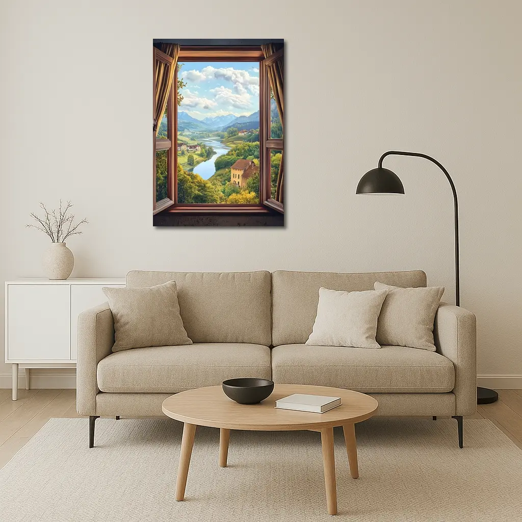 Open Window View Rolling Valley Landscape – Wall Art