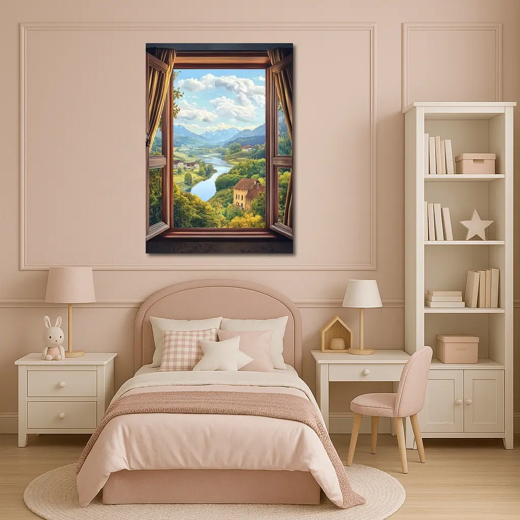 Open Window View Rolling Valley Landscape – Wall Art