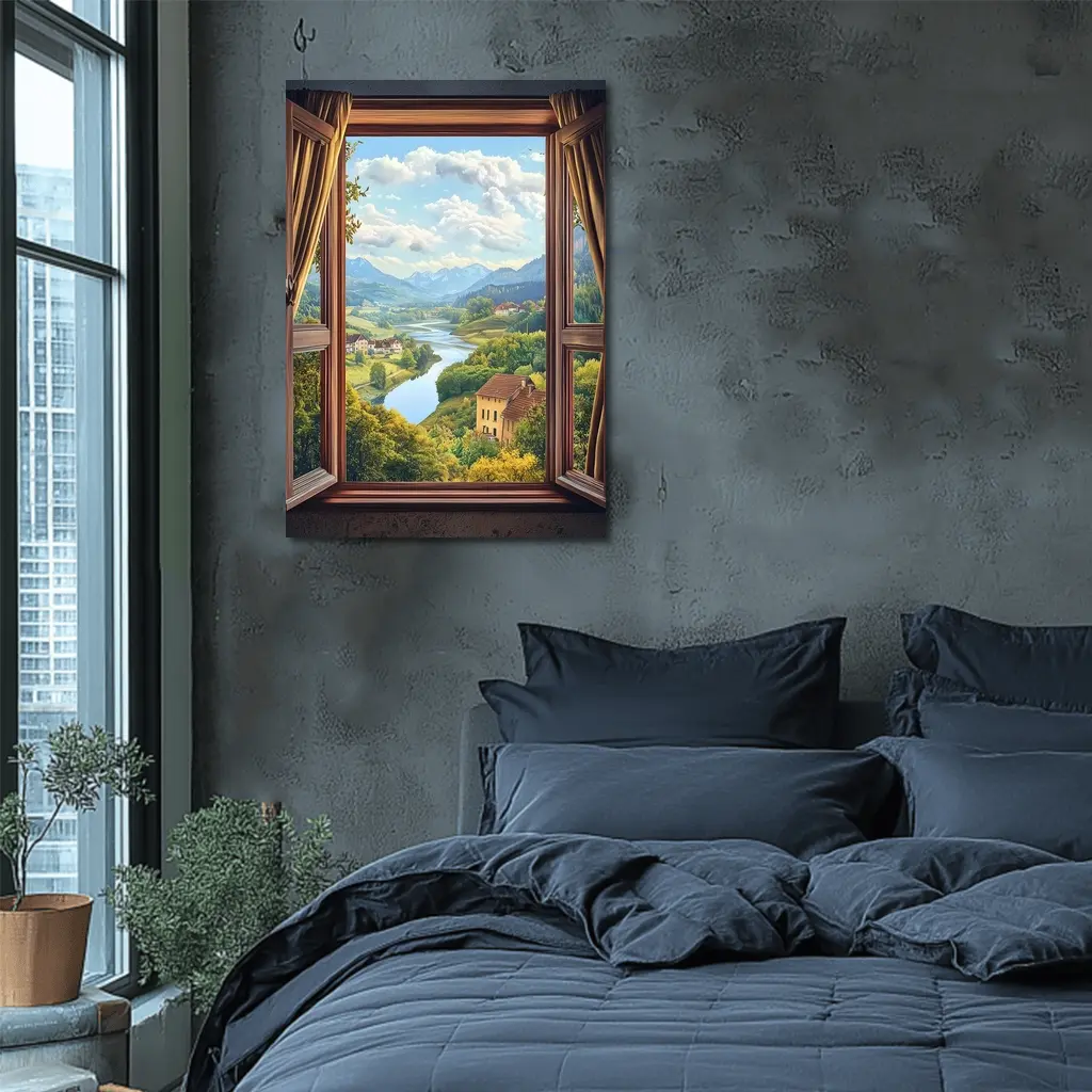Open Window View Rolling Valley Landscape – Wall Art