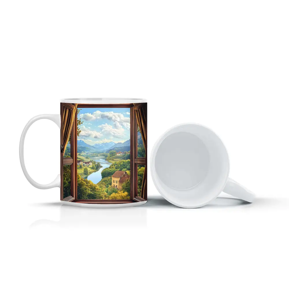 Open Window View Rolling Valley Landscape – Mugs