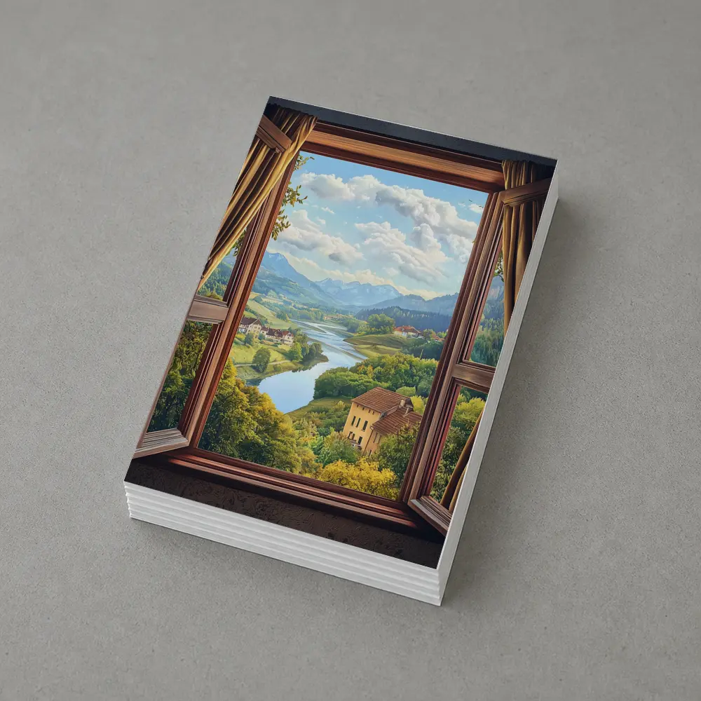 Open Window View Rolling Valley Landscape – Postcards