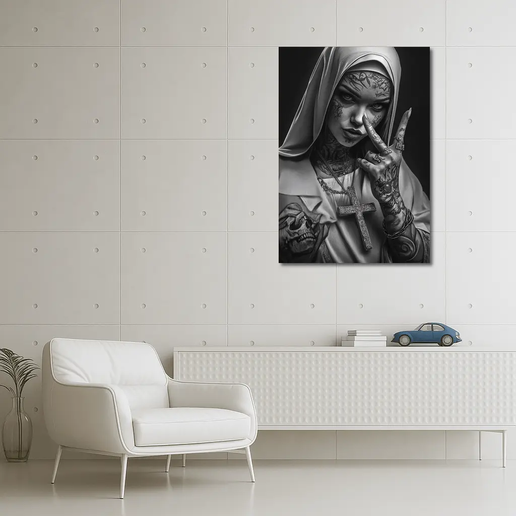 Tattooed Nun Dark Gothic Black White Art – Wall Art