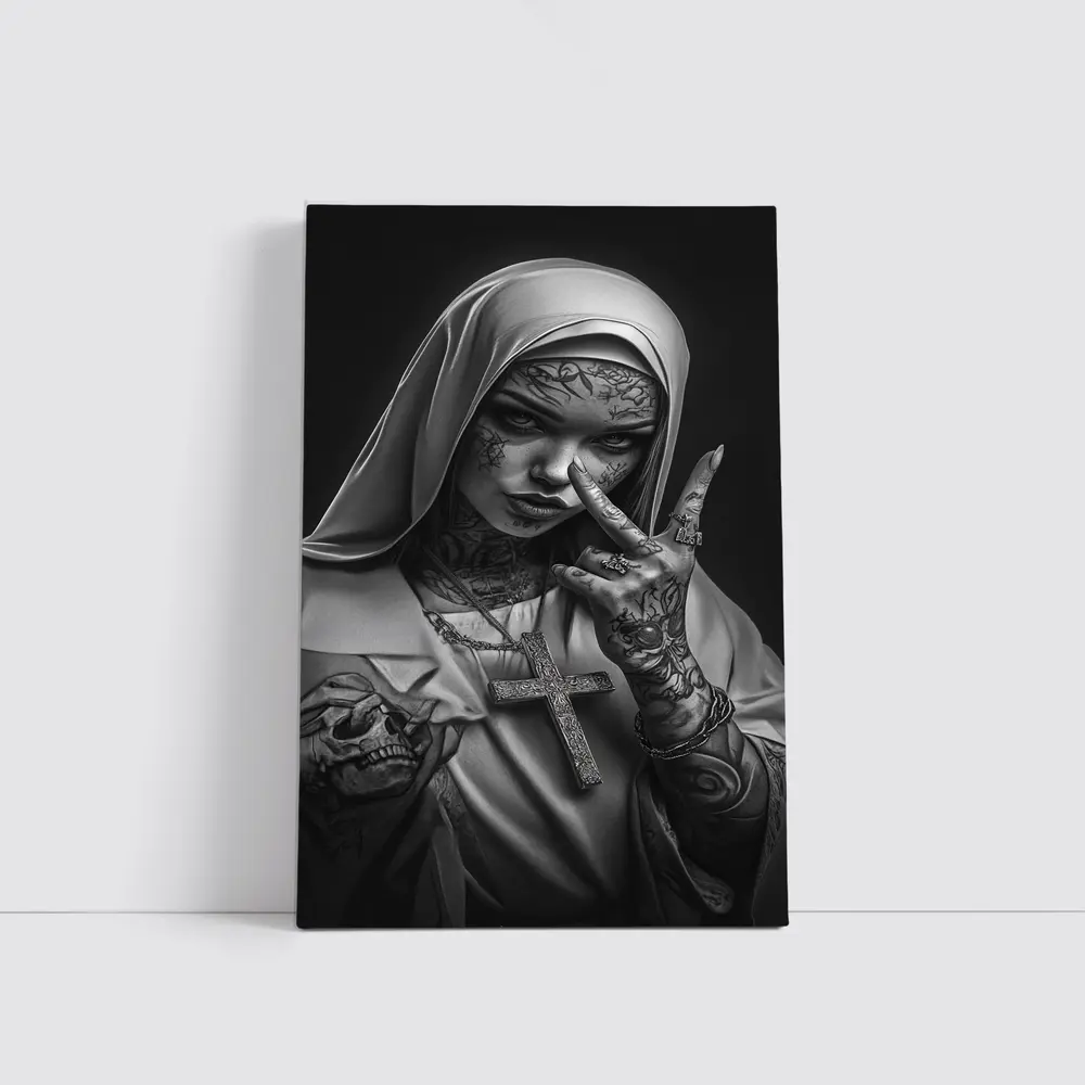 Tattooed Nun Dark Gothic Black White Art – Wall Art