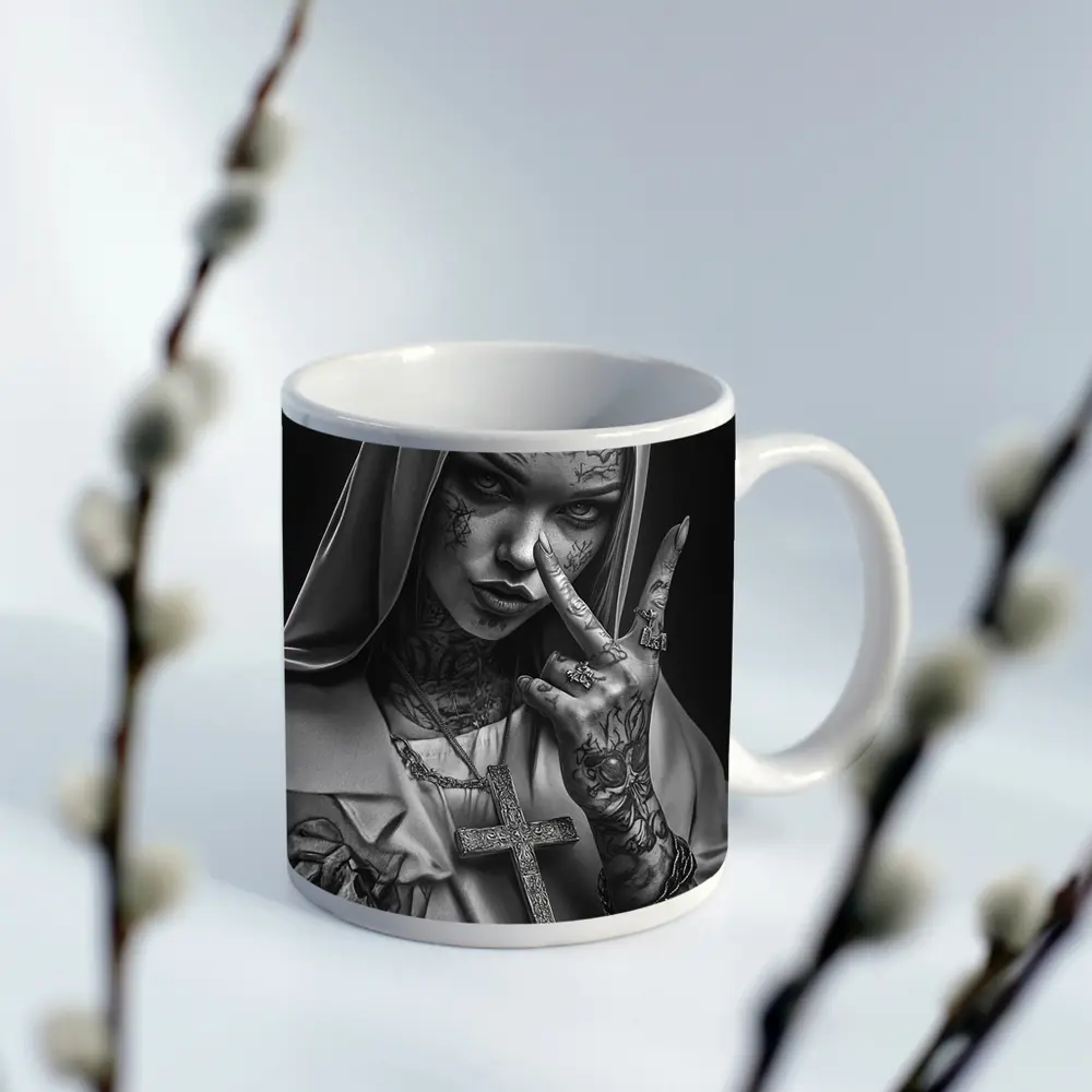 Tattooed Nun Dark Gothic Black White Art – Mugs