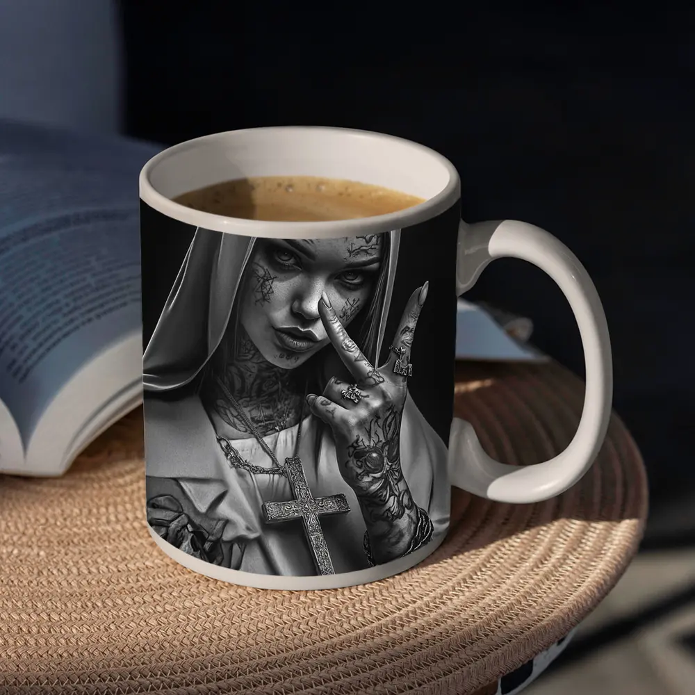 Tattooed Nun Dark Gothic Black White Art – Mugs