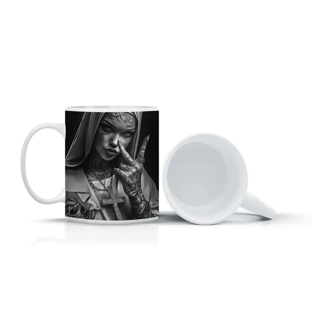 Tattooed Nun Dark Gothic Black White Art – Mugs