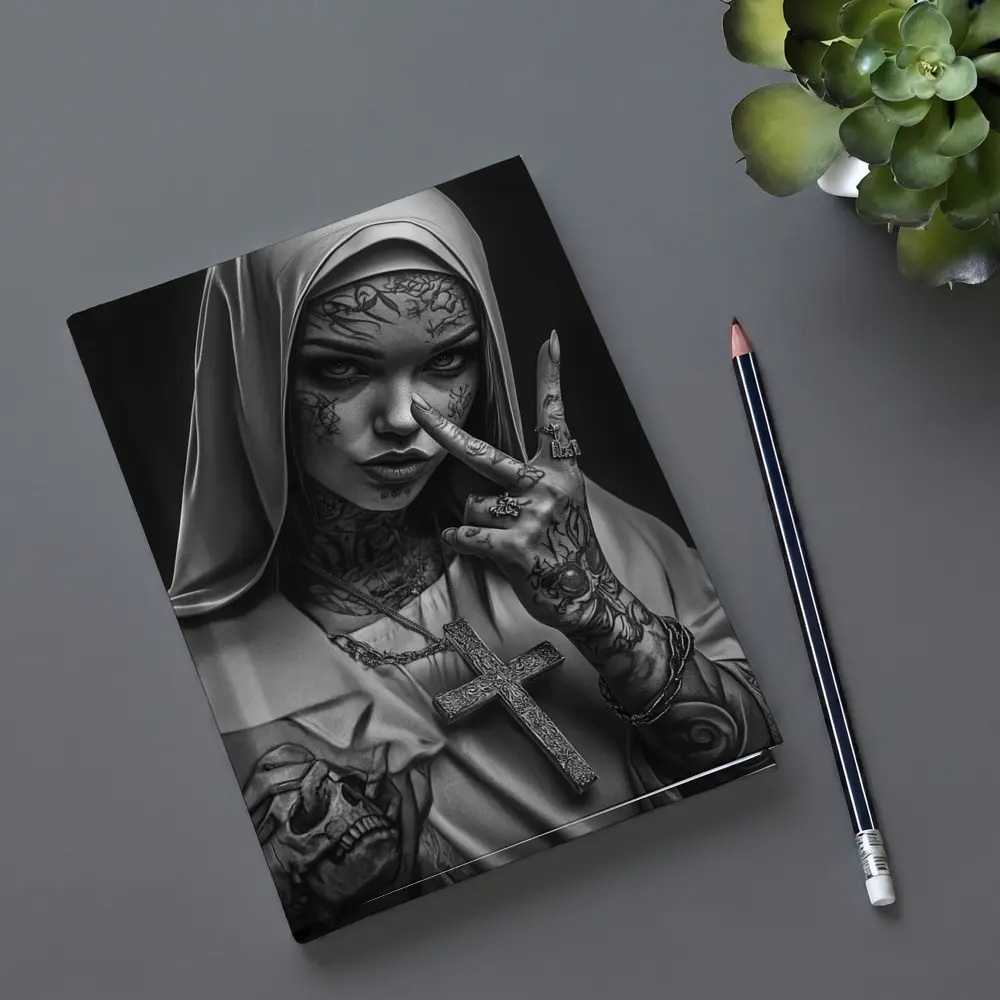 Tattooed Nun Dark Gothic Black White Art – Notebooks