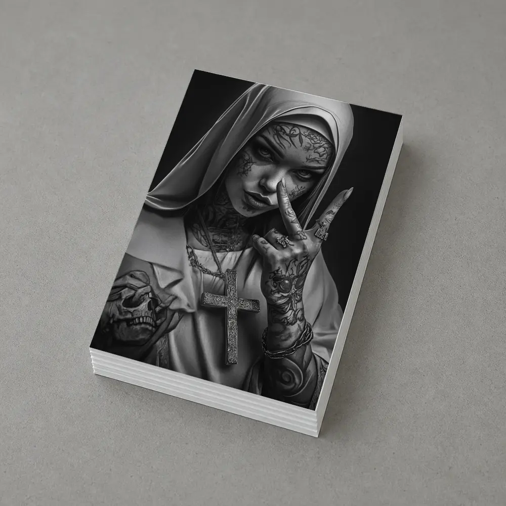 Tattooed Nun Dark Gothic Black White Art – Postcards