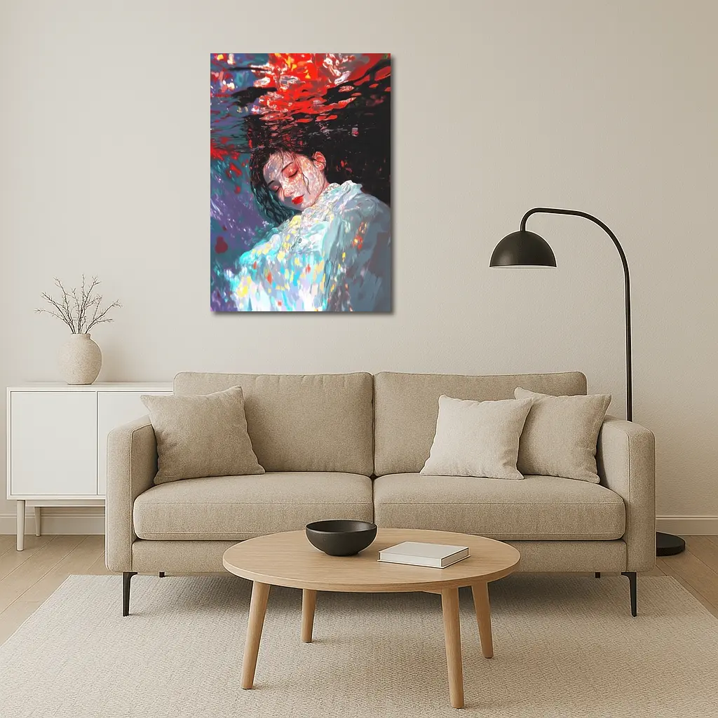 Woman Underwater Red Abstract Art Print – Wall Art