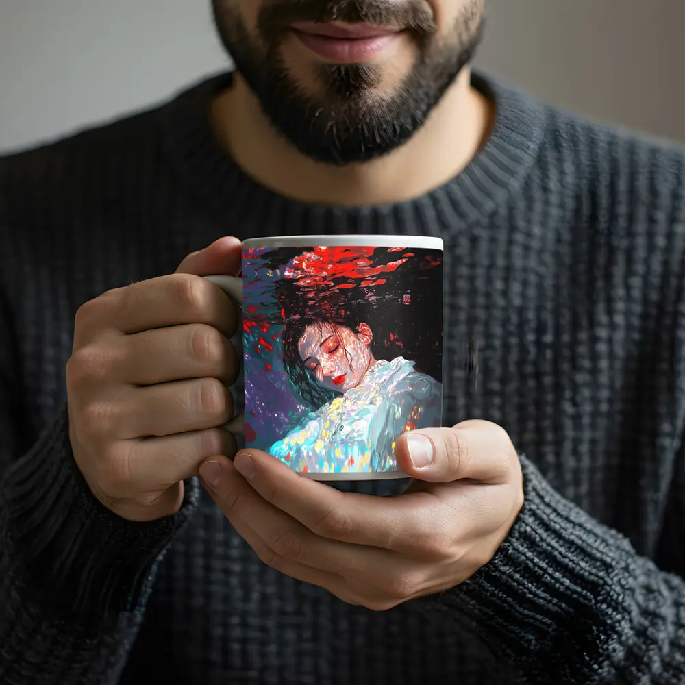 Woman Underwater Red Abstract Art Print – Mugs